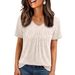 Women's V-Neck Short Sleeve T-Shirt Relaxed Casual Blouse With Ruching Detail In Soft Colors Comfortable Relaxed Fit_ecoleips.com