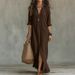 Women's Summer Casual V Neck Maxi Dress Loose Beach Style Linen Feelings Slit Fashion 2026 New Cross Border Resort_ecoleips.com