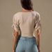 Women's Fashionable Drawstring Design Deep V Neck Short Sleeve Top Solid Color Elegant Summer INS Style Wholesale_ecoleips.com