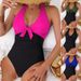 Women’s One-Piece Swimsuit – Sexy Cutout & Adjustable Ties | Nylon/Spandex Swimwear (Black/Army Green/Hot Pink/Royal Blue, S-XL)_ecoleips.com