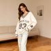 Oversized V-Neck Sweater Women’S Casual Pullover – Soft Acrylic Blend, Loose Fit, Color-Blocked Numbers, Comfortable & Stylish (Ivory, Wine Red)_ecoleips.com