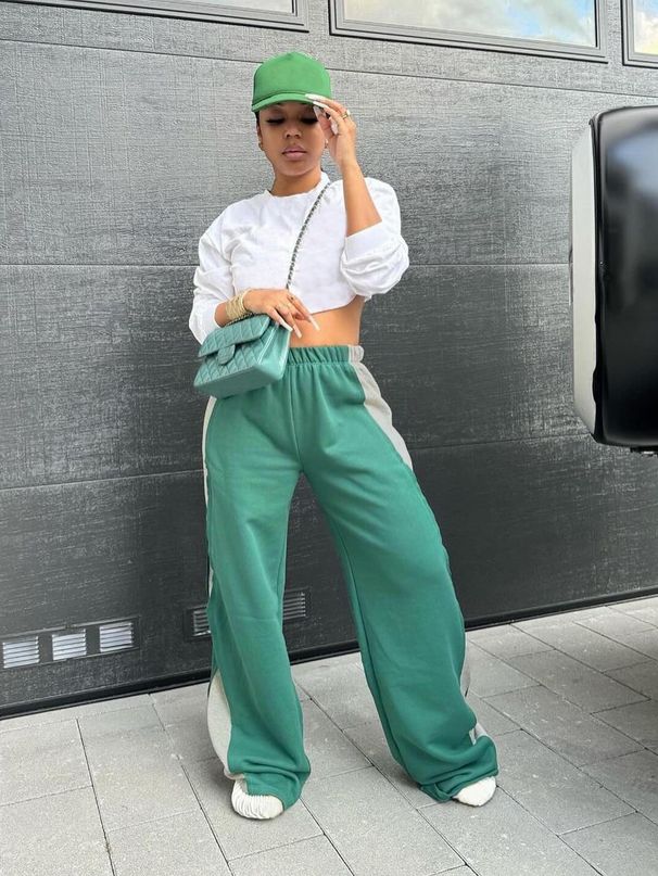 Women's Clothing Fashion Trend Casual Loose Wide Leg Pants Splicing Drawstring Sweatpants Sports Trousers_ecoleips.com