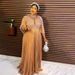 Women’s Clothing evening dress chameleon sprinkled gold powder pleated hot diamond plus cannon beads deep V neck dress_ecoleips.com