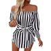 European And American Cross-border 2026 New Women's Fashion Loose Off-shoulder Lantern Sleeve Asymmetric Hem Striped_ecoleips.com