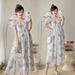 Real Shot Maternity Summer New Design V-neck Tieable Ink Painting Butterfly Loose Mid-length Dress_ecoleips.com