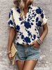 2025 Summer New Floral V-neck Batwing Casual Loose Women's Short Sleeve Shirt_ecoleips.com