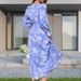 Women's Plus Size Elegant Floral Dress Long Sleeve V‑Neck With Adjustable Tie‑Up Waist‑Cinch Design_ecoleips.com