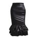 L8032 Women's Fashion Zipper Bodycon Leather Mermaid Midi Skirt_ecoleips.com