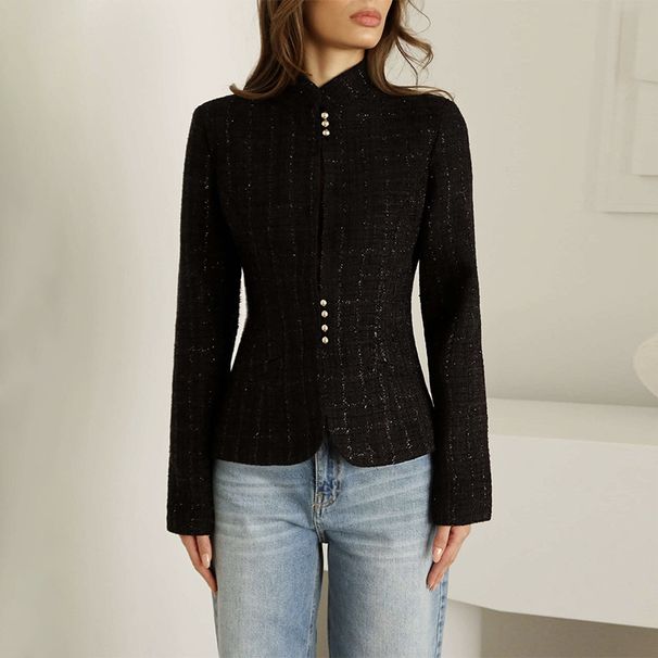 European And American Women's Clothing 2026 Spring New Temperament Stand-up Collar Design Sense Slim Casual Suit Small Blazer_ecoleips.com