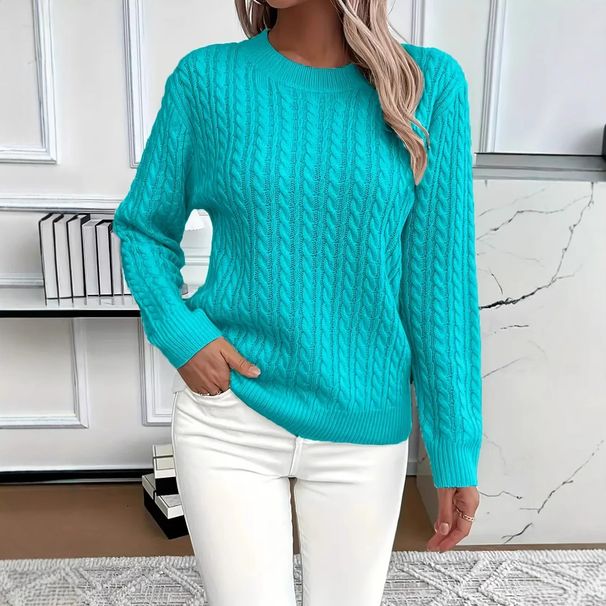 Women's Clothing Classic Cable Knit Crew Neck Sweater Women's Stylish Versatile_ecoleips.com