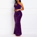 Women's Clothing Fashion Sequined One Shoulder Solid Color Backless Fishtail Sequined Dress Evening Dress_ecoleips.com