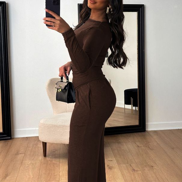 DiYun European American Elegant Style Sleeve T-shirt And Long Pants Set Women's Clothing 2025 Autumn/Winter_ecoleips.com
