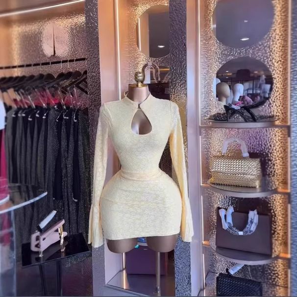 Women's Long Sleeved Hollow Jacquard Dress Sexy Two-Way Wearable Short Dress European And American Style Cross Border Fashion_ecoleips.com