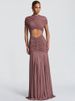 Mozision Short Sleeve Ruched Sexy Maxi Dress Women Elegant Hollow Out Turtleneck Bodycon Pleated Club Party Long Dress Female_ecoleips.com