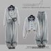 Women's Clothing Women's Stylish Two Piece Suit Faux Sweatshirt Shirt Set Paired With High-Waisted Slimming Loose Straight Leg Jeans_ecoleips.com
