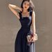 European American Style 2024 Women's Autumn And Winter New Fashion Square-neck Ruched Large Hem Waist-slimming Mesh_ecoleips.com