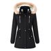Women's Winter Parka Coat With Faux Fur Hood, Fleece Lined, Drawstring Waist, Warm Padded Jacket For Cold Weather_ecoleips.com