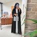 Mq058modest Rhinestone Long Dress Modern Fashion Satin Soft Outer Waist-Cinching Robe White Inner Abaya_ecoleips.com