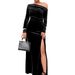 Women's Clothing Sexy Celebrity Style Dress Autumn And Winter Banquet Temperament One Shoulder Slit Long Skirt_ecoleips.com
