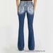 Women's Cross Embroidered Denim Jeans Stretchy Slim Fit Floor Length Blue Slightly Flared Summer Style_ecoleips.com