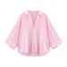 Women's Fashionable Casual Striped Shirt Spring/Summer European American Style Collared Wide Sleeved Blouse Regular Fit Polyester_ecoleips.com