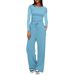 New Arrival Women's Solid Color Casual Set Top High Waisted Wide Leg Pants Sportswear Long Sleeved High Waist Wide Leg_ecoleips.com