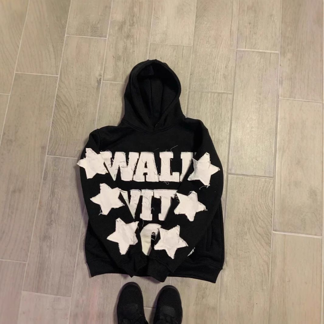 Unisex American Style Hip Hop Letter Patch Embroidered Hoodie Retro Streetwear Loose Fit Sweatshirt for Women_ecoleips.com
