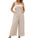 Women's Clothing Sleeveless Cotton And Linen Overalls Adjustable Straps Wide Leg Jumpsuit With Pockets_ecoleips.com