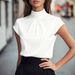 Women's Satin Short Sleeved Top Pleated Design Clothing_ecoleips.com