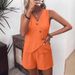 Women's Clothing Summer Suit Fashion Casual V Neck Irregular Vest Shorts Suit_ecoleips.com
