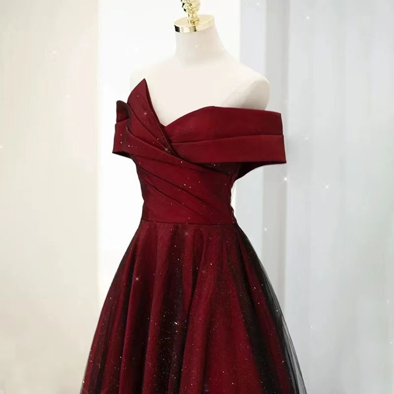 Red Toast Dress Bride Wedding New One Shoulder Noble Dress Simple And Generous Slim Fit White_ecoleips.com