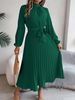 Women's Clothing autumn and winter elegant stand up collar long sleeve waist pleated long skirt small dress _ecoleips.com