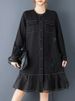Long Sleeve Patchwork Mesh Oversized Shirt Dresses For Women New Loose Casual Midi Dress Elegant Clothing Spring Autumn 2025_ecoleips.com