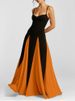 K New Women's Elegant And Casual Low Neck Contrasting Patchwork Camisole Dress_ecoleips.com