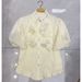Women's Clothing Women's Rhinestone And Beaded Stand Collar Blouse Lantern Sleeve Unique Ruffle Top Gentle Elegant Light Luxury Youthful_ecoleips.com