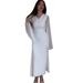 Modest Abaya Dress Plus Size Women's Long Sleeved V Neck Bodycon Dress White Pencil Dress Fashion Autumn_ecoleips.com