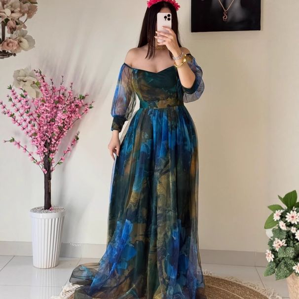 Elegant Floral Print Chiffon Dress - A-Line Midi Dress With V-Neck & Short Sleeves For Women, Breathable & Comfortable, Perfect For Spring & Summer_ecoleips.com