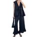 2025 New Summer European And American Cross-Border Elegant Set Black Cotton Lace-Up Sleeveless Vest Long Pants Women's_ecoleips.com