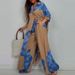 Women's Color-Block Two-Piece Suit Set - Relaxed Shirt & Flowy Pants Stylish Trousers Top Combo In Red Blue Navy Green Burgundy_ecoleips.com