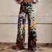 Women's Pink Floral Leopard Print Wide Leg Jeans, High Waist Casual Loose Fit Denim Pants, Trendy Flared Trousers For Daily Streetwear, Vacation & Wee_ecoleips.com