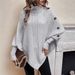 Women's Clothing Batwing Sleeve Knit Sweater - High Neck Button Detail Pullover, Soft Acrylic-Polyester Blend, Oversized Cocoon Silhouette_ecoleips.com