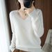 K V-neck Loose Knit Sweater For Women's New Style, Versatile Sweater For Outerwear, Solid Color Long Sleeved Thin Style, Stylish Top_ecoleips.com