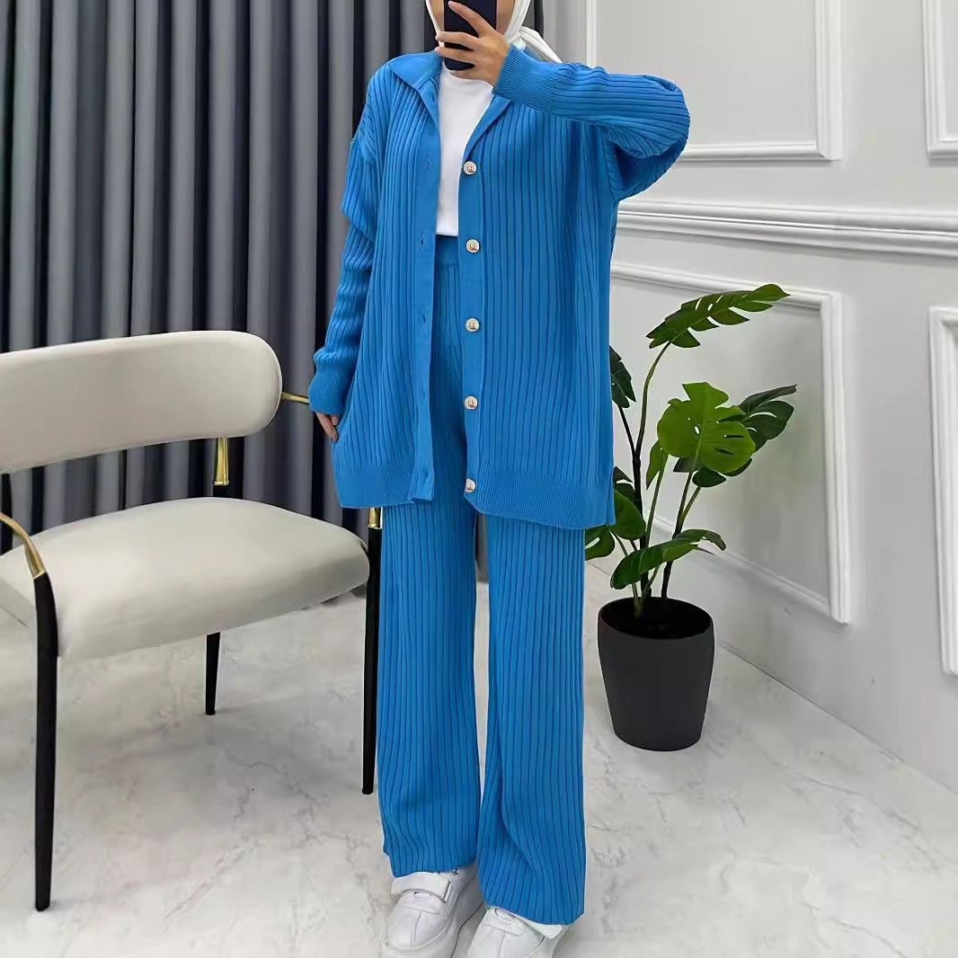 Women's Clothing Autumn And Winter Wool Solid Color Cardigan Jacket Fashion Loose Pants Set_ecoleips.com
