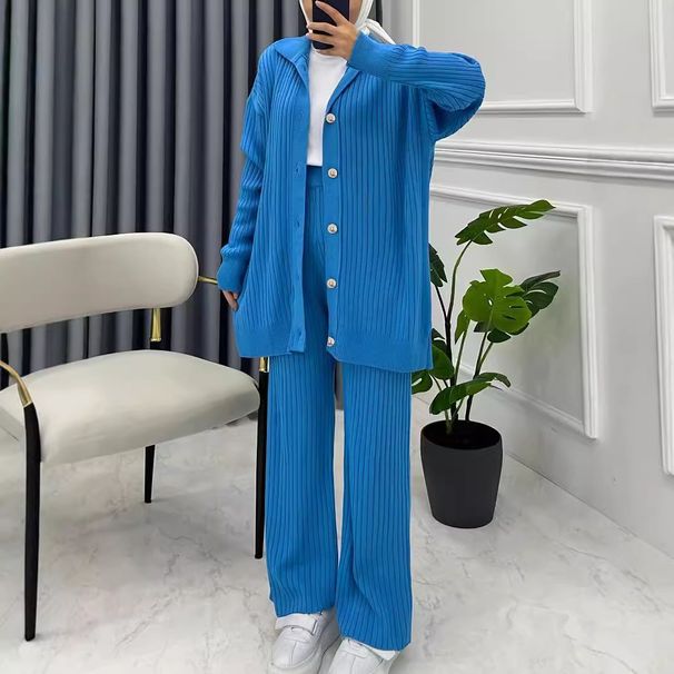 Women's Clothing Autumn And Winter Wool Solid Color Cardigan Jacket Fashion Loose Pants Set_ecoleips.com