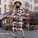 Overseas Trade New Large-size Women's Medium And Long Lazy Loose Autumn And Winter Plaid Long-sleeved Woolen Jacket_ecoleips.com