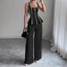 Elegant Two-Piece Set Sexy Strapless Camisole And Wide Leg Pants Solid Color European And American Style Foreign Trade Women's Clothing_ecoleips.com