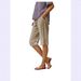 2025 New Women's Casual Loose Pocket Cotton Linen Elastic Waist Five-Point Shorts_ecoleips.com