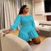 K New Plus Size Women's Clothing With Pleated One Neck And Fluffy Waist Cinching Casual Two-piece Set_ecoleips.com