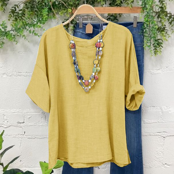 Women's Clothing Casual Split Cotton And Linen Tops And Blouses_ecoleips.com