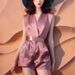 Summer Pink Satin Jumpsuit Shorts Suit Women Unique Super Good Looking Qianjinfeng One Piece Jumpsuit_ecoleips.com
